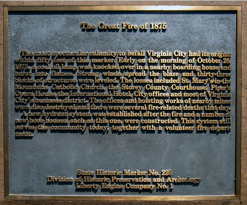 Nevada State Historic Marker No. 228, The Great Fire of 1875, Division of Historic Preservation and Archeology